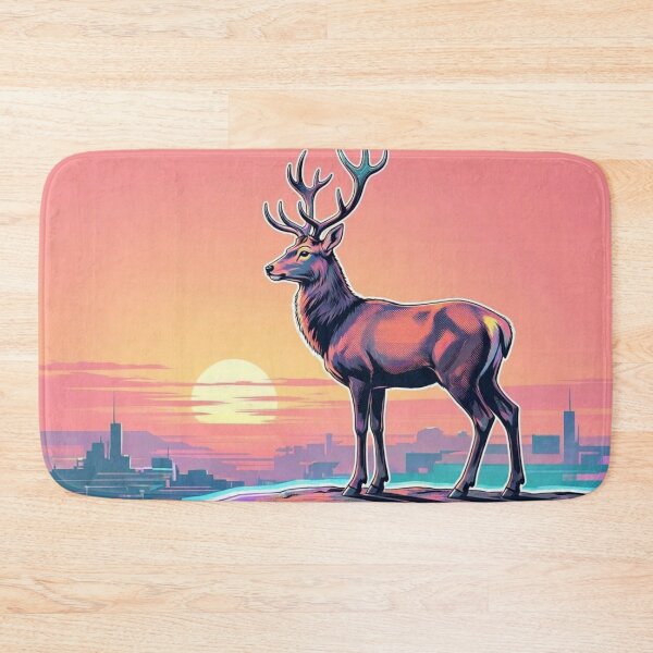 Item preview, Neon Stag at Sunset – Synthwave Wildlife Illustration designed and sold by Dogandesighn.