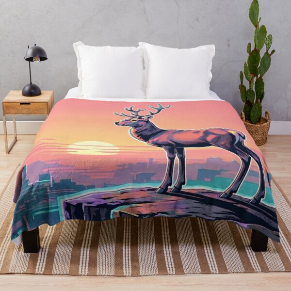 Item preview, Neon Stag at Sunset – Synthwave Wildlife Illustration designed and sold by Dogandesighn.