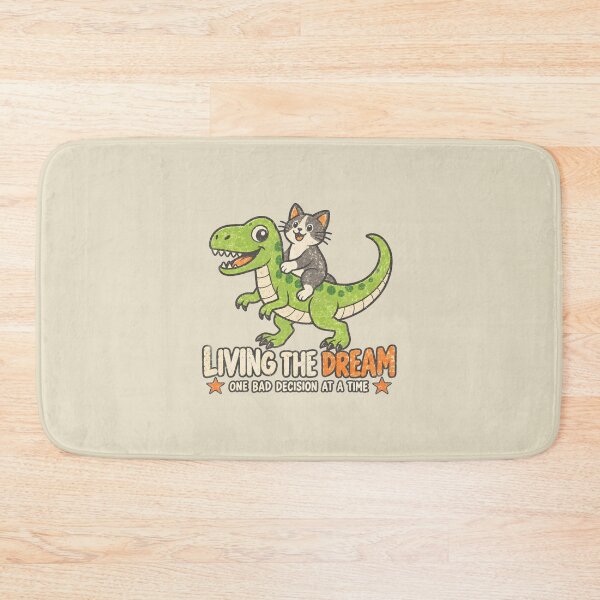 Item preview, Living the Dream – Cat Riding Dinosaur designed and sold by AwesomeBeyondLimits.