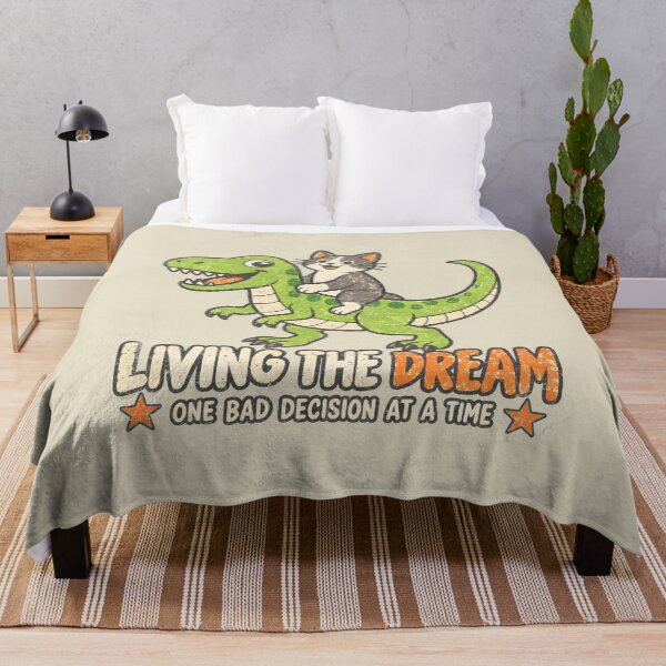 Item preview, Living the Dream – Cat Riding Dinosaur designed and sold by AwesomeBeyondLimits.