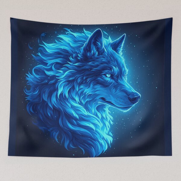 Item preview, Majestic Blue Wolf Glowing Fantasy Animal Art designed and sold by FusionCipher.
