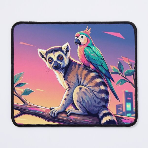 Item preview, Tropical Lemur and Parrot – Vibrant Sunset Wildlife Illustration designed and sold by Dogandesighn.