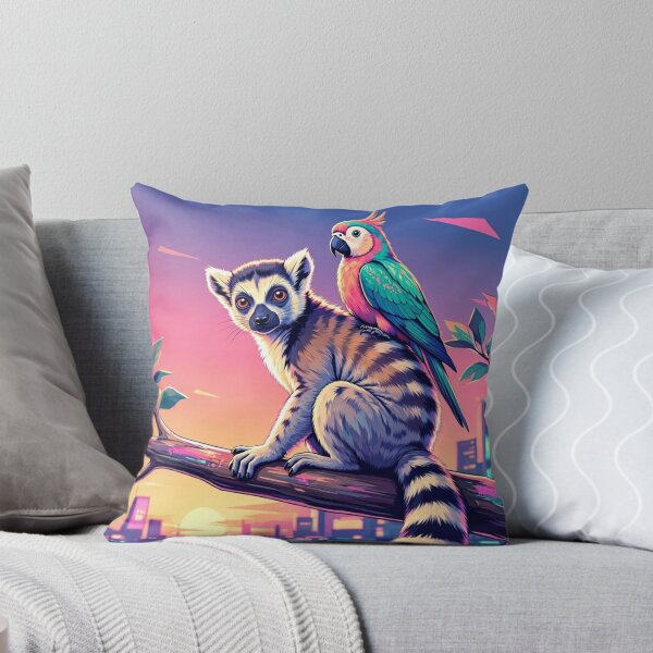 Item preview, Tropical Lemur and Parrot – Vibrant Sunset Wildlife Illustration designed and sold by Dogandesighn.