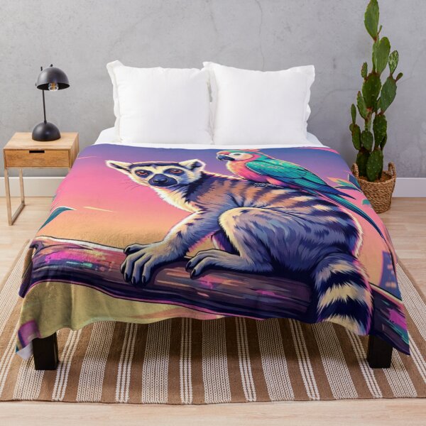 Item preview, Tropical Lemur and Parrot – Vibrant Sunset Wildlife Illustration designed and sold by Dogandesighn.