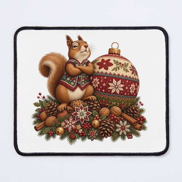 Item preview, Sassy Squirrel Guarding a Giant Christmas Ornament designed and sold by JoyfullyOffbeat.