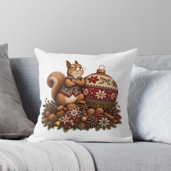 Item preview, Sassy Squirrel Guarding a Giant Christmas Ornament designed and sold by JoyfullyOffbeat.