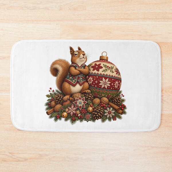 Item preview, Sassy Squirrel Guarding a Giant Christmas Ornament designed and sold by JoyfullyOffbeat.