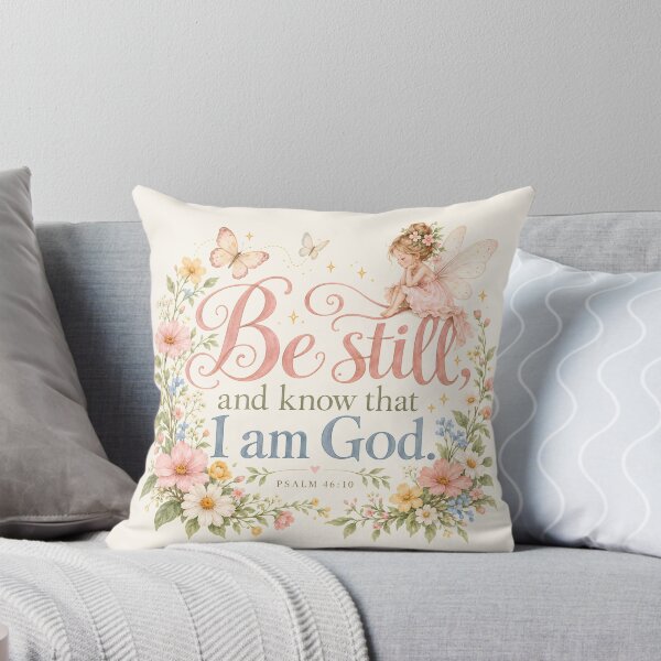 Artikelvorschau, Be Still and Know That I Am God – Christian Fairy Floral Bible Verse Art entworfen und verkauft von looplandger.