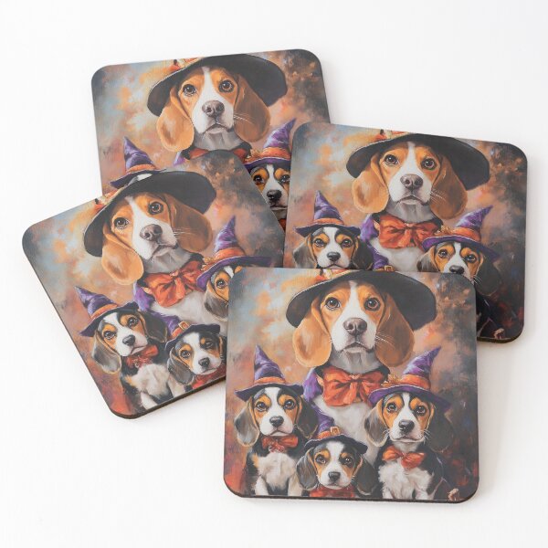 Item preview, Halloween Beagle Mother & Puppies with Pumpkins – Witch Dog Family Art designed and sold by elisarasada.