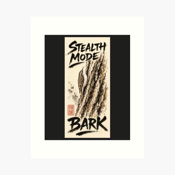 Item preview, Brown Creeper Camouflage Bark Sumi-e Ink Minimalist Bird Art designed and sold by shifumart.