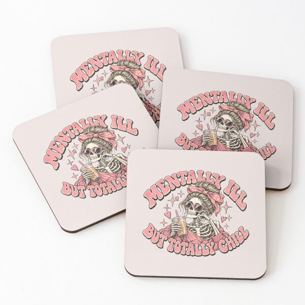 Item preview, Mentally Ill but Totally Chill – Pink Skeleton designed and sold by AwesomeBeyondLimits.