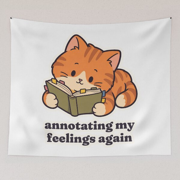 Item preview, Bookish Orange Cat Annotating My Feelings Again designed and sold by OuqCreations.