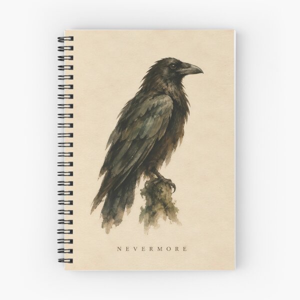 Aperçu de l'œuvre Illustration à l'encre Nevermore Raven | Art mural Dark Academia | Estampe littéraire gothique créée et vendue par FixationStudio.