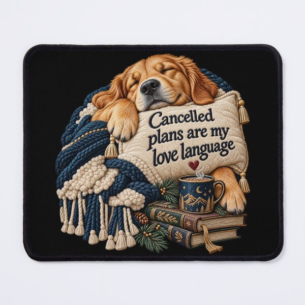 Item preview, Golden Retriever Cancelled Plans Are My Love Language Cozy Embroidery Design designed and sold by Emoji Emblems.