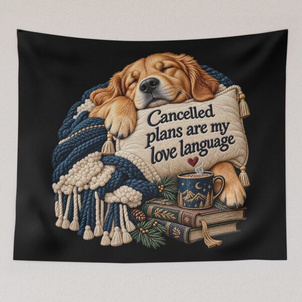 Item preview, Golden Retriever Cancelled Plans Are My Love Language Cozy Embroidery Design designed and sold by Emoji Emblems.
