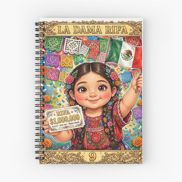 Item preview, LA DAMA RIFA $1,000,000 - Linda niña mexicana de la lotería con bandera de México y boleto de lotería - No 9 designed and sold by HydStyle99.