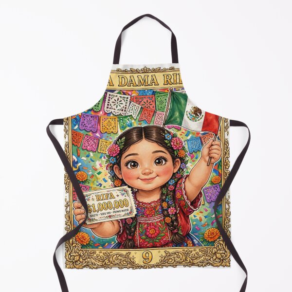 Item preview, LA DAMA RIFA $1,000,000 - Linda niña mexicana de la lotería con bandera de México y boleto de lotería - No 9 designed and sold by HydStyle99.