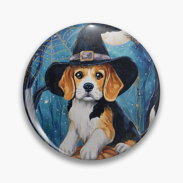 Artikelvorschau, Halloween-Beagle-Welpe mit Kürbis – Wandbild mit Hexenhut entworfen und verkauft von elisarasada.