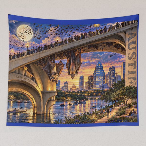 Artikelvorschau, Austin Bat Bridge in der Abenddämmerung entworfen und verkauft von O'clock Vibes.