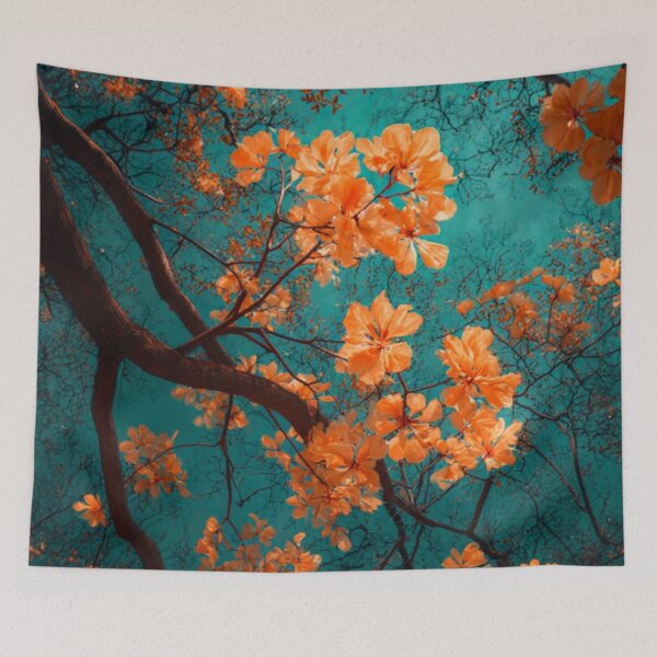 Item preview, Vibrant Orange Blossom Canopy — Teal Sky Botanical Nature Photography designed and sold by LYAN-STORE.