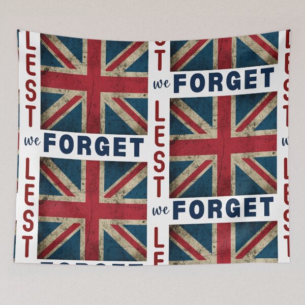 Item preview, Union Jack Flag with "Lest We Forget" phrase designed and sold by AndysTeeShop.