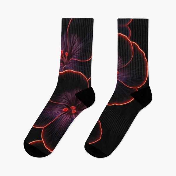 Item preview, Glowing Neon Hibiscus Flowers — Dark Aesthetic Red Outline Floral Art designed and sold by LYAN-STORE.