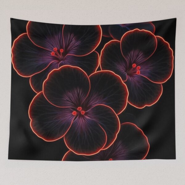 Item preview, Glowing Neon Hibiscus Flowers — Dark Aesthetic Red Outline Floral Art designed and sold by LYAN-STORE.