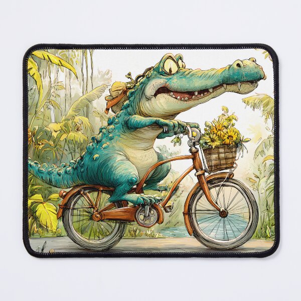 Item preview, Playful Alligator Riding a Bicycle in Nature designed and sold by Artessie.