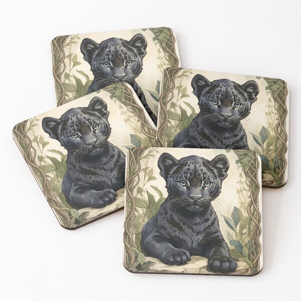 Item preview, Adorable Baby Black Panther  Botanical Art Nouveau Watercolor designed and sold by Lady-K-.
