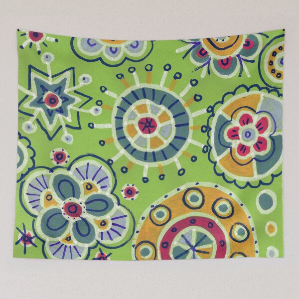 Item preview, Boho Folk Art Flowers and Mandalas on Green designed and sold by Fani*.
