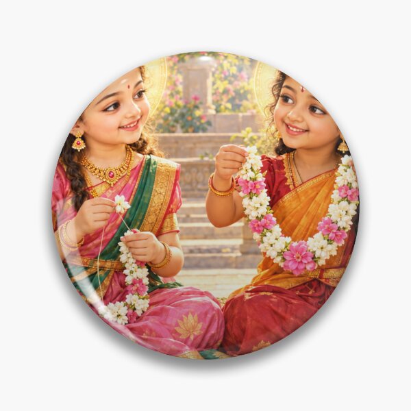 Item preview, Bala Lakshmi and Bala Parvati Making Flower Garlands designed and sold by Homyar.