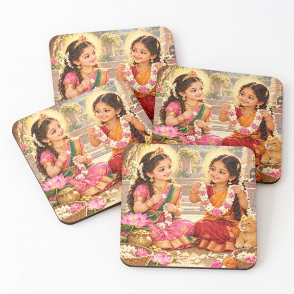 Item preview, Bala Lakshmi and Bala Parvati Making Flower Garlands designed and sold by Homyar.