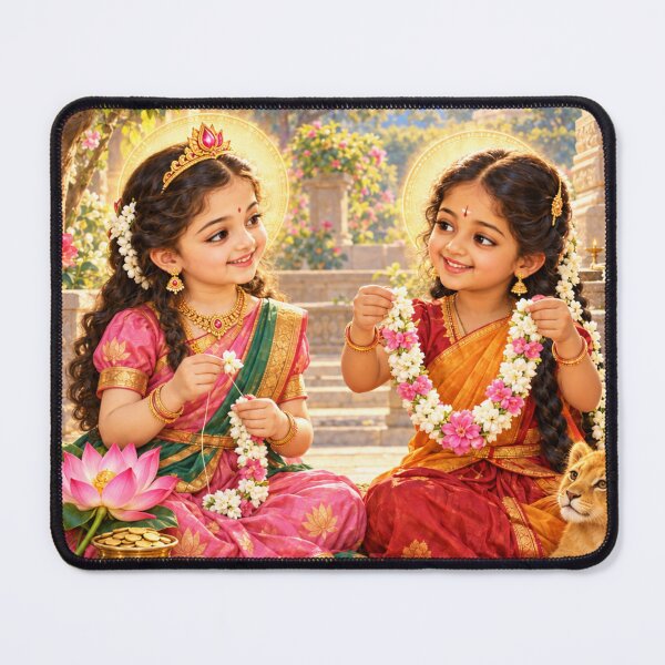 Aperçu de l'œuvre Bala Lakshmi et Bala Parvati confectionnent des guirlandes de fleurs créée et vendue par Homyar.