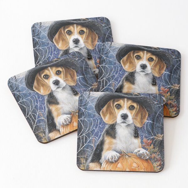 Item preview,  Halloween American English Foxhound Puppy with Pumpkin – Witch Dog Art designed and sold by elisarasada.