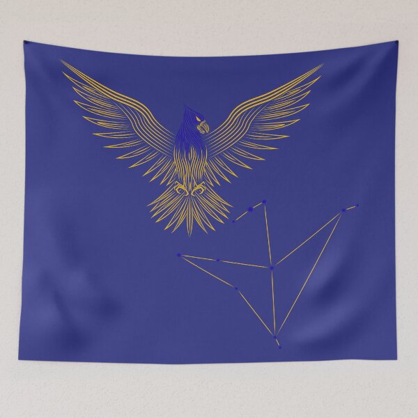 Aperçu de l'œuvre Constellation de l'Aigle, bleu et jaune, dessin minimaliste au trait créée et vendue par JAMerArc.