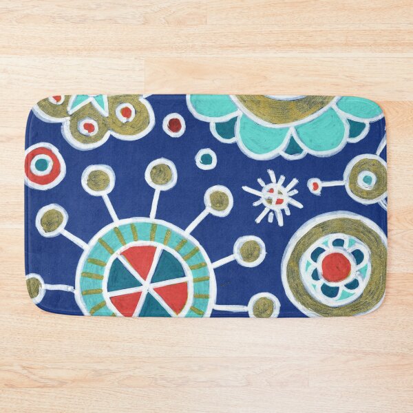 Item preview, Navy Blue Folk Art Flowers and Suns designed and sold by Fani*.