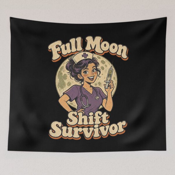 Artikelvorschau, Retro-Vollmond-Nachtschicht – Humor für Krankenschwestern entworfen und verkauft von Graphic Vibe Designs.