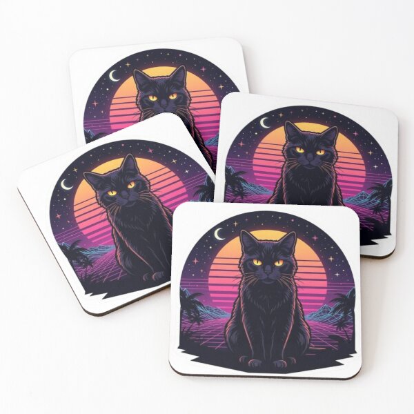Item preview, Synthwave Black Cat Moon Retro Sunset designed and sold by PrintforDesign.