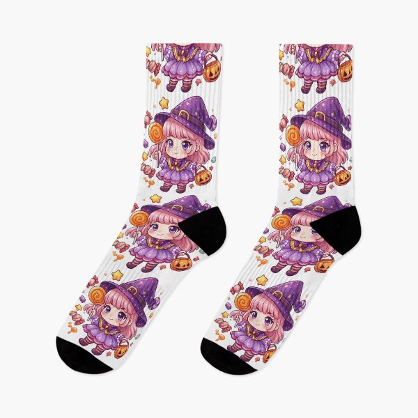Artikelvorschau, Niedliches Chibi-Hexen-Halloween-Design mit Süßigkeiten und Kürbis entworfen und verkauft von SideKickCreates.
