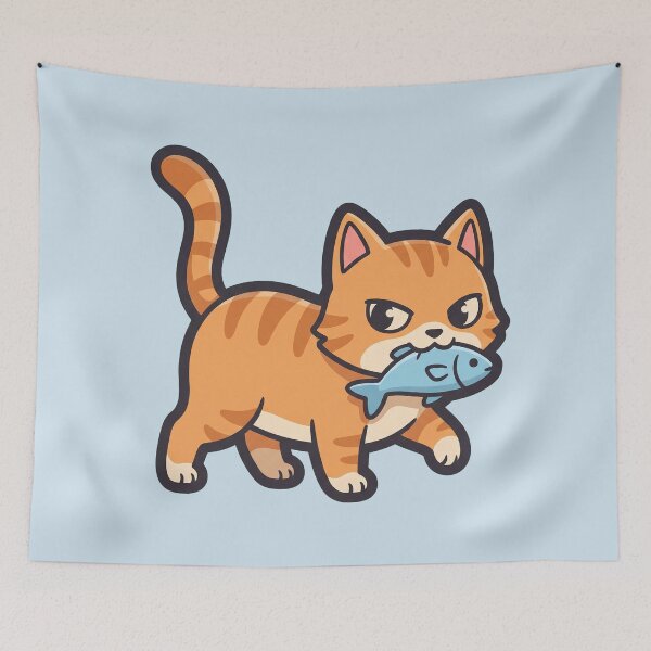 Item preview, Sneaky Cat Fish Thief Kawaii Ginger Cat designed and sold by Rariks.