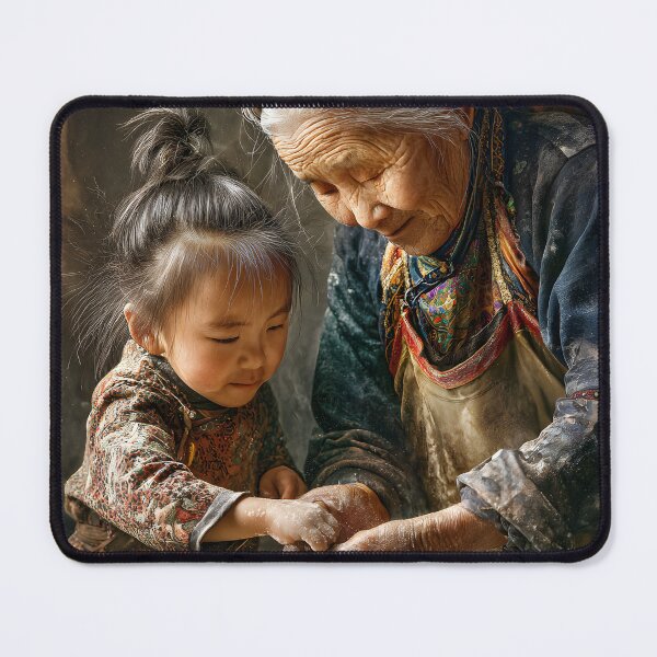 Item preview, Grandmother and Child Preparing Dumplings Together designed and sold by Artessie.