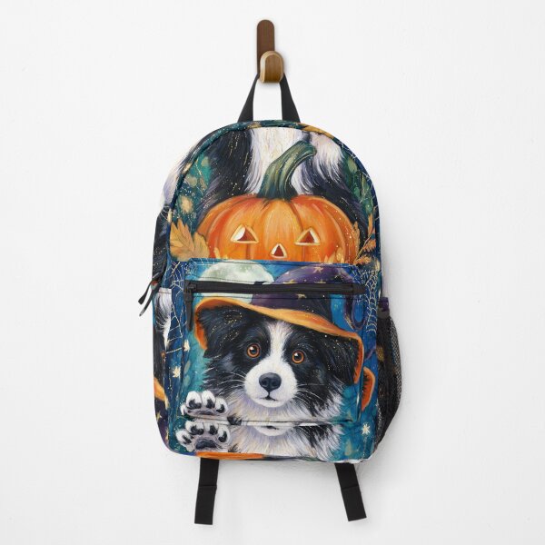 Item preview, Halloween Border Collie Puppy with Pumpkin – Witch Hat Herding Dog Art designed and sold by elisarasada.