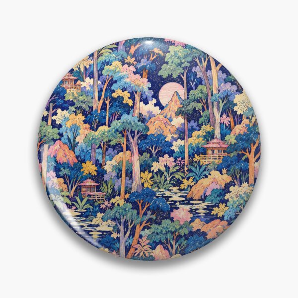 Item preview, Hidden Moonlit Pavilion – Enchanted East Asian Forest Pattern designed and sold by Bodique.