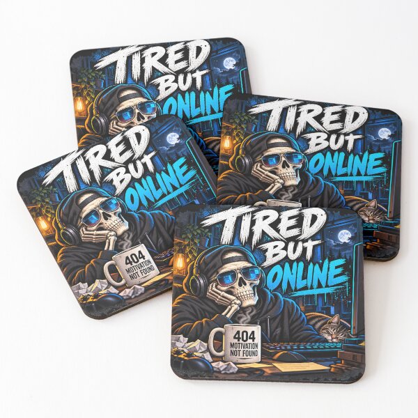 Item preview, Tired But Online – Funny Gamer Skeleton 404 Meme designed and sold by Petrichor82.