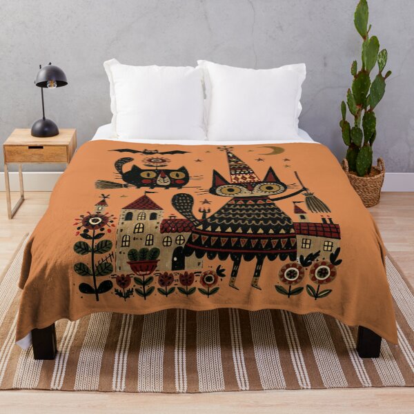 Item preview, Vintage Halloween Witch Cats in a Magical Village designed and sold by MythicMood.