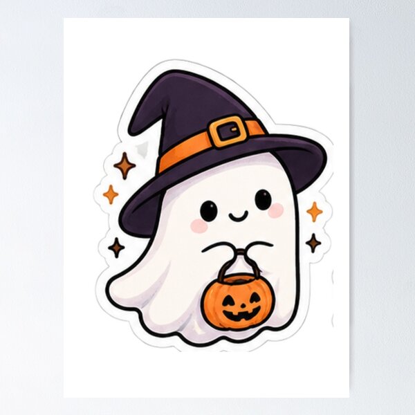 Item preview, Cute Halloween Ghost Witch with Pumpkin – Spooky designed and sold by VibeStickerCo.