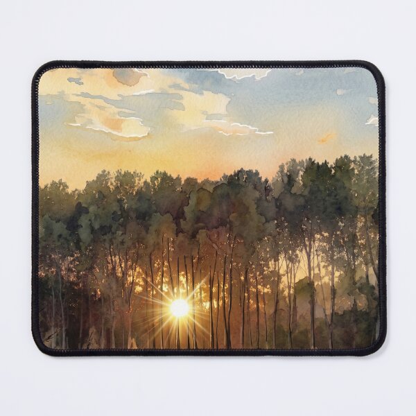 Item preview, Sunset Through Forest Trees —digital Watercolor Landscape Art from real photography designed and sold by M.ALK.Watercolor.