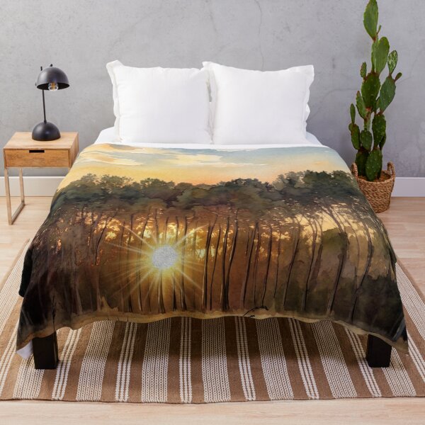Item preview, Sunset Through Forest Trees —digital Watercolor Landscape Art from real photography designed and sold by M.ALK.Watercolor.