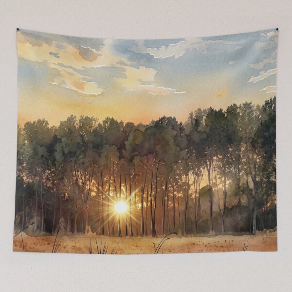 Item preview, Sunset Through Forest Trees —digital  Watercolor Landscape Art from real photography designed and sold by M.ALK.Watercolor.