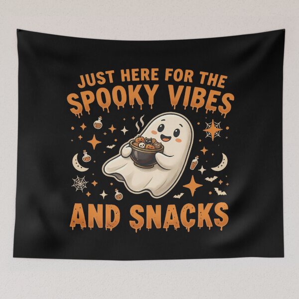 Artikelvorschau, Just Here for the Spooky Vibes and Snacks - Cute Halloween Ghost entworfen und verkauft von Lucid Dream Pixel.